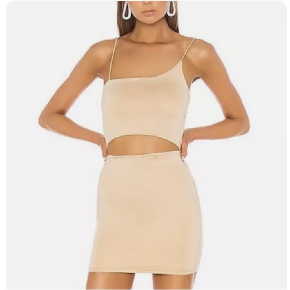 Superdown bodycon dress cut out Revolve Small Beige raven Mini Sleeveless